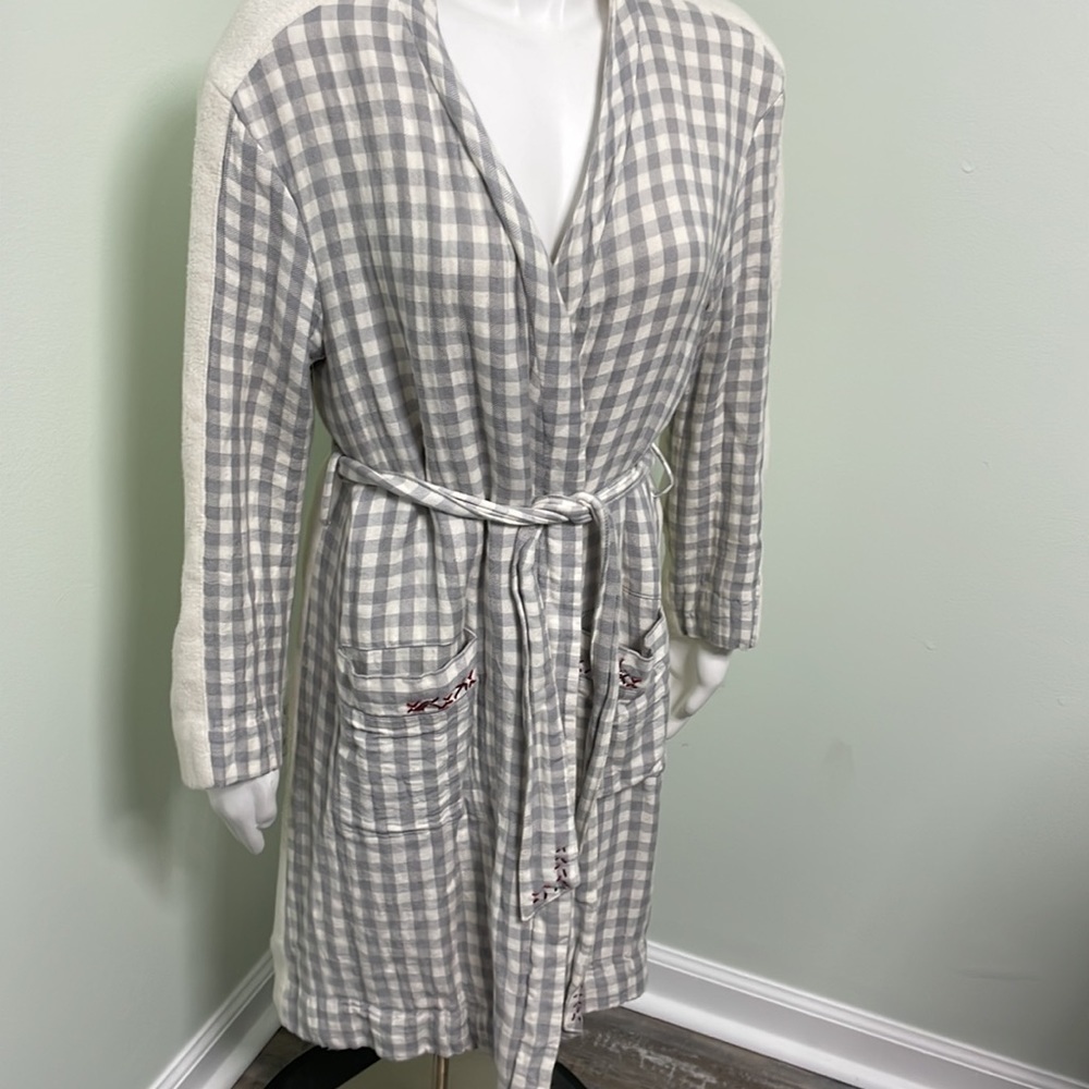 ANTHROPOLOGIE Saturday Sunday Robe Gray Checkered Pattern - Picture 2 of 12